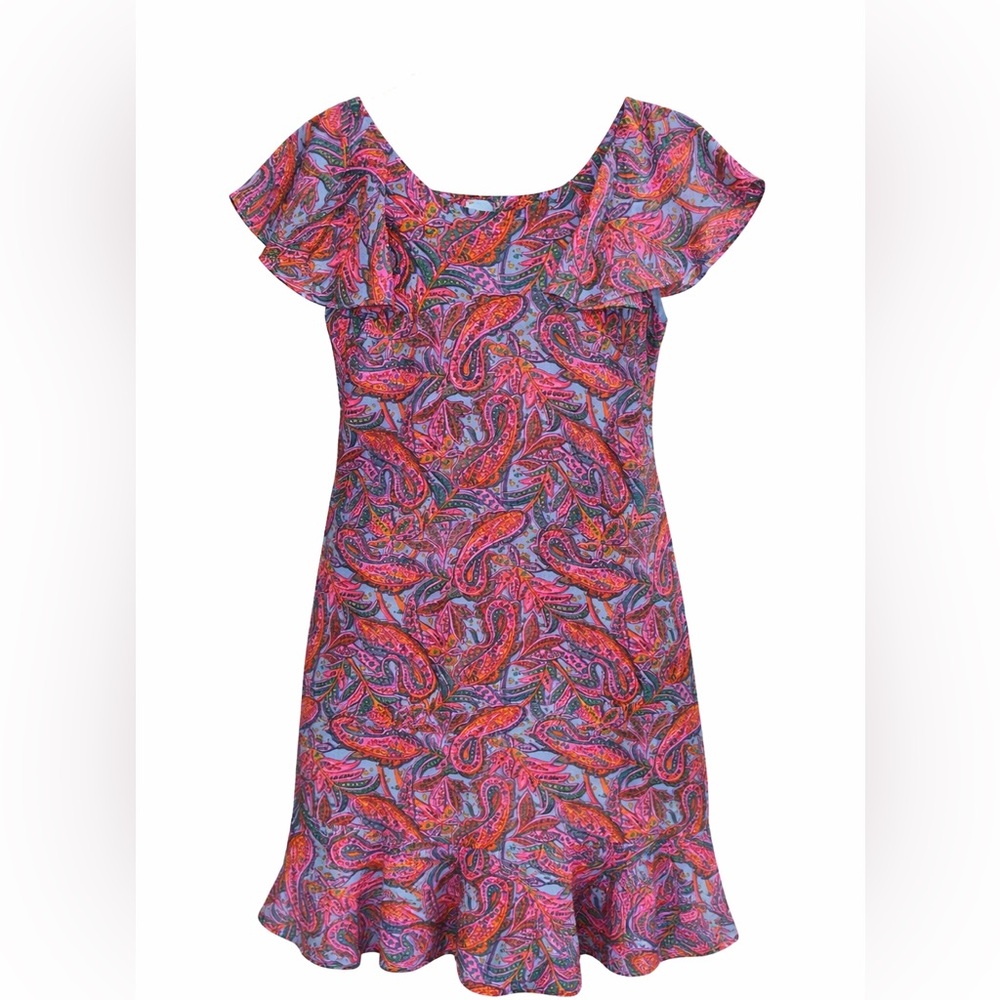 J.Crew Paisley Mini Dress Ruffle Sleeve Y2K Boho Retro Festival Chic-Size 2‎